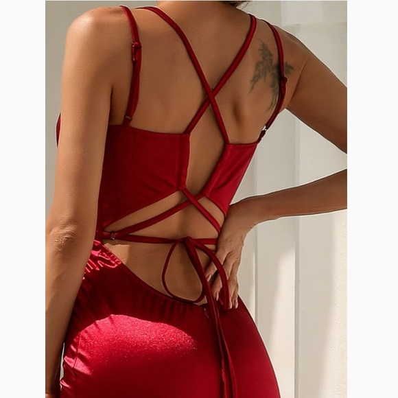 Women's Summer Dress Lace Up Back Satin Bridesmaid, Prom, evening Dress - Picture 6 of 16